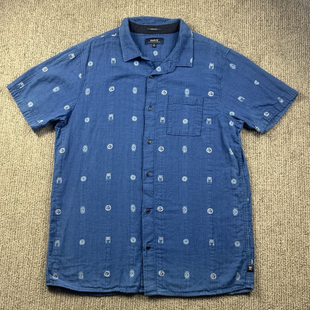 Roark Mens XL Journey Sunburst Dobby Shirt Button Up Short Sleeve Organic Cotton